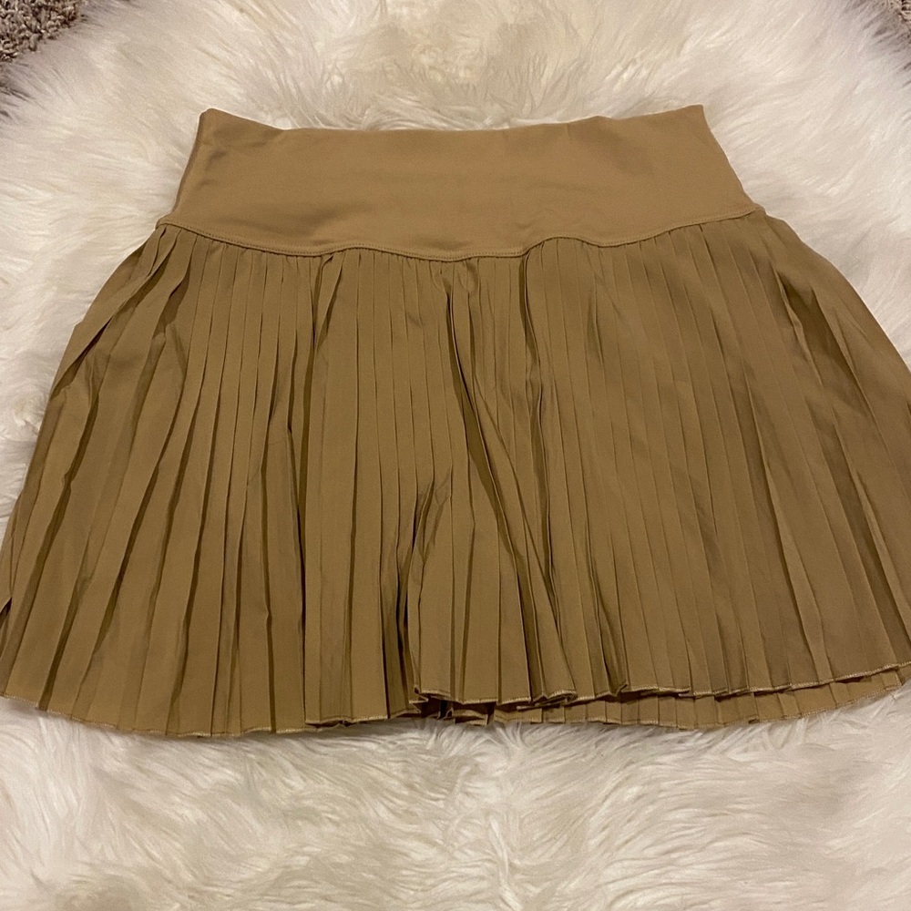Pleated Mini Skirt in Camel Tan